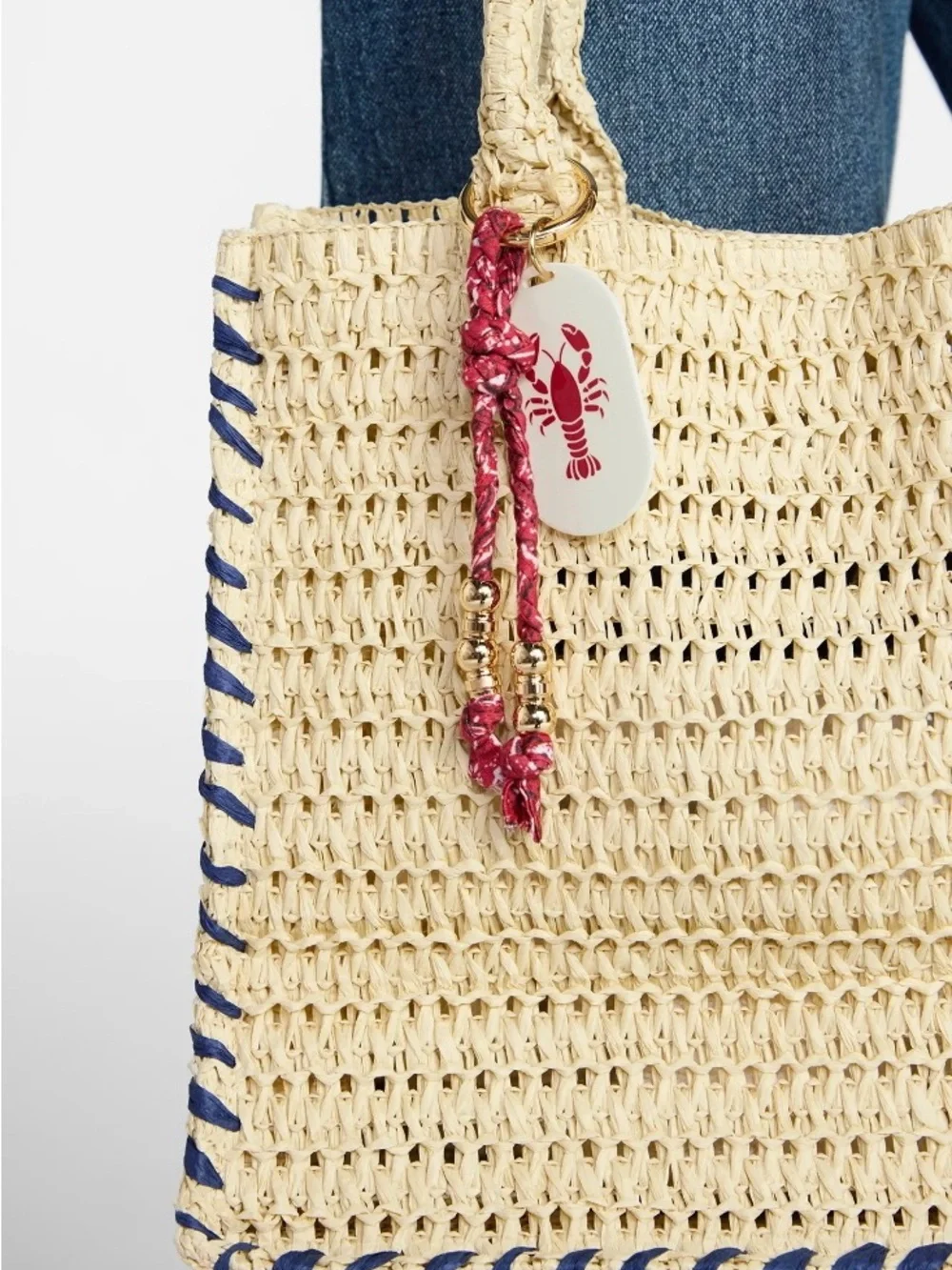 NWT No Boundaries Red Braided Keychain with Gold-Tone Beads and Lobster Tag